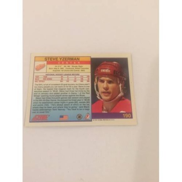 1991 SCORE STEVE YZERMAN RED WINGS #190 (MISC1) - Picture 2 of 2
